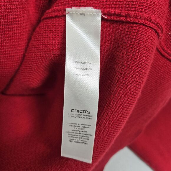 Chico's Convertible Cardigan Sz 2-L Red 100% Cotton Long Sleeve Snap Closure - Picture 9 of 14